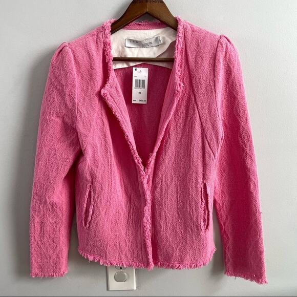 IRO | Rosia ECRU Pink Fringed Tweed Jacket Bouclé Fringe Shoulder Pads Textured - Picture 3 of 11